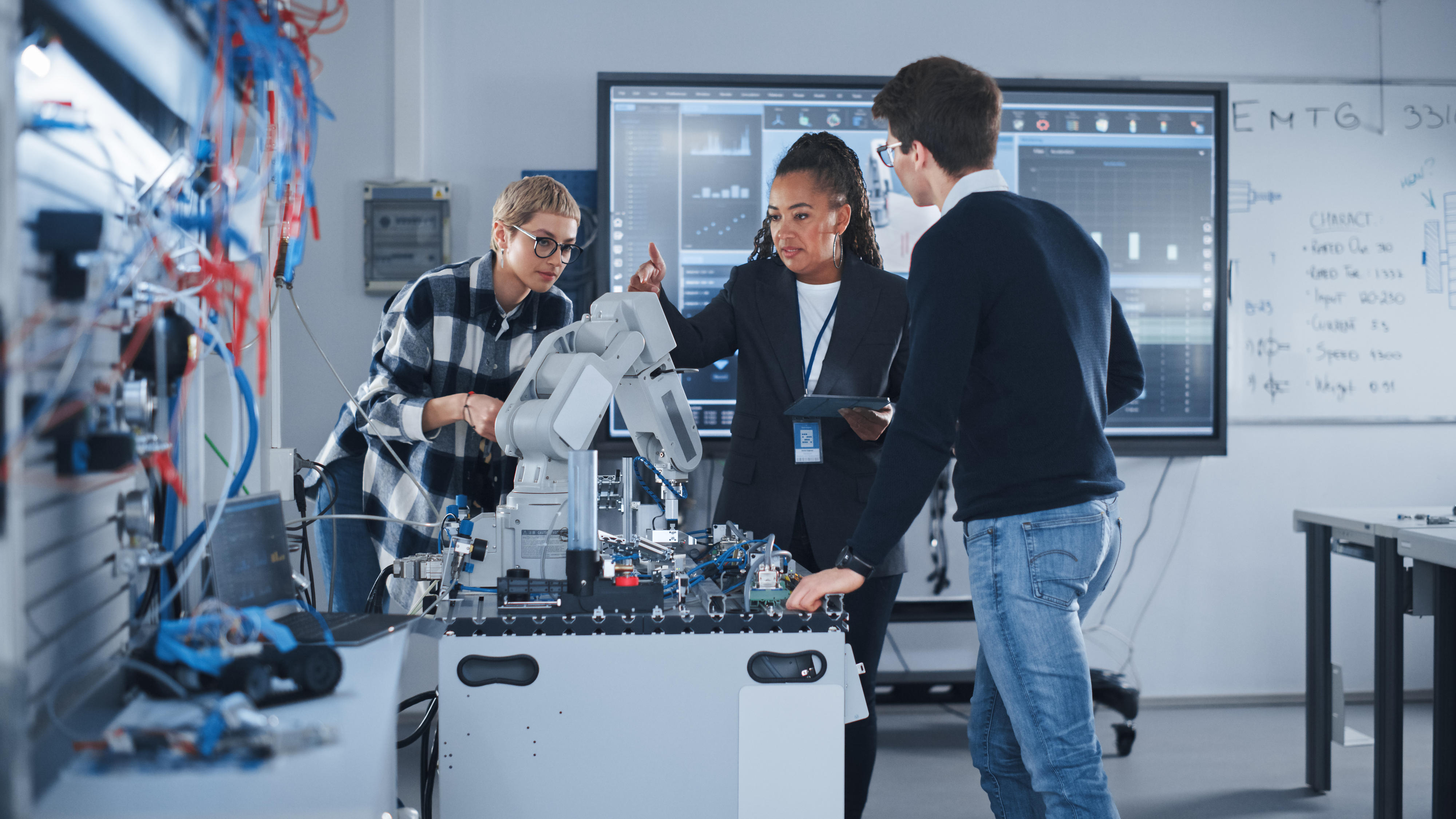 Three people in a laboratory